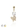 316L SURGICAL STEEL MULTI CZ BUTTERFLY DANGLE BELLY BUTTON NAVEL RING 